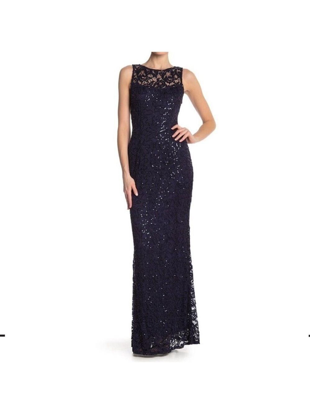 marina Sequin Lace Sleeveless Maxi Dress Sz 10